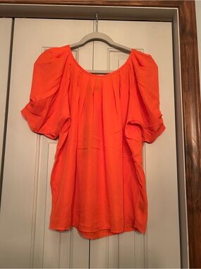 Haute Monde Bright Orange Puff Sleeve Blouse